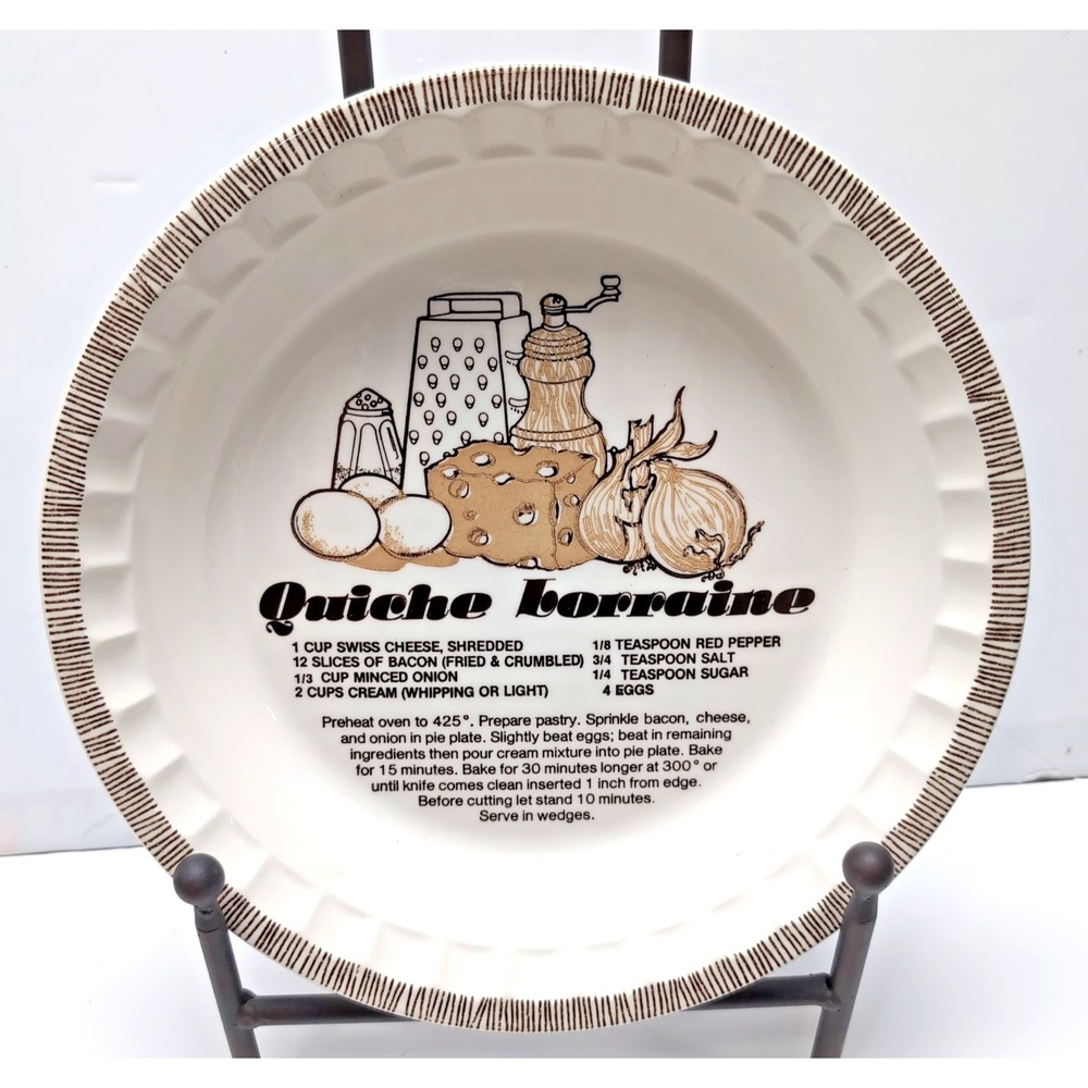Vtg Royal China Jeannette 11" Deep Dish Pie Plate Quiche Lorraine Recipe USA